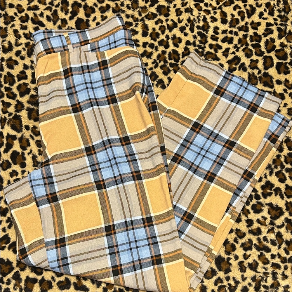 Ashley Stewart Checkered Trousers in Blue and Tan